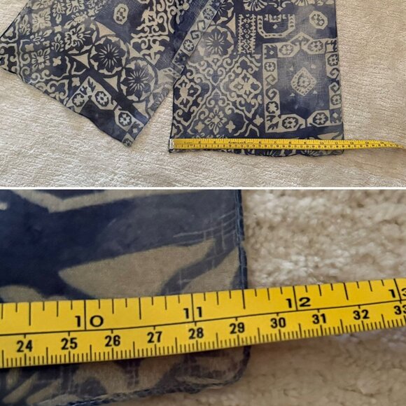 Boho Sheer Indigo Blue Floral Print Scarf Geometric for Women - 53in x 11.5in - Picture 5 of 6
